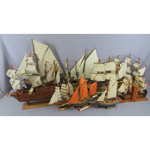 438 - WOODEN YACHTS & GALLEONS to include Mary Rose, Mayflower, HMS Endevour, HMS Victory and others. Good... 