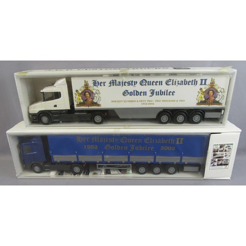 456 - EMEK 1/25th Trucks ‘Queen Elizabeth II Golden Jubilee’ to include Scania T Cab and Volvo FH. Mint in... 