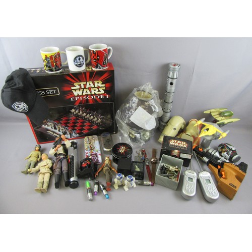 491 - STAR WARS EPISODE 1 items to include Chess Set, assorted figures and ships, bed side lamp, and other... 