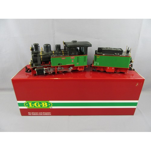 370 - LGB G Scale 3.5” Gauge Tender Locomotive comprising Henschel 0-6-0  Frank S Green/Black 24v DC Cat N... 