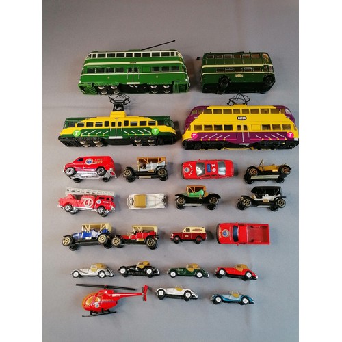 576 - CORGI Cars & Trams comprising Blackpool trams x 3, Middlesboro’ Trolleybus, Assorted model cars & he... 