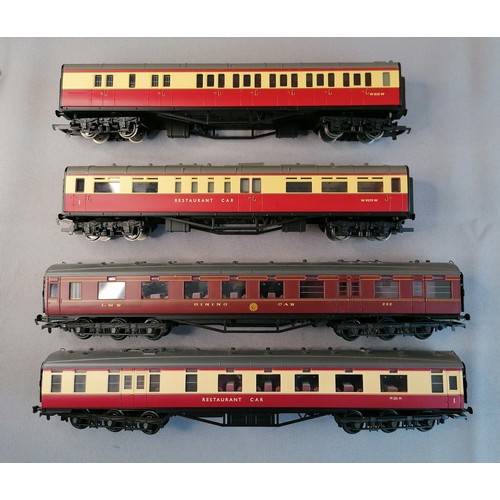 583 - HORNBY 00 Gauge Carriages comprising LMS 12wheel Dining Car red, BR (ex LMS) 12wheel Restaurant Car ... 