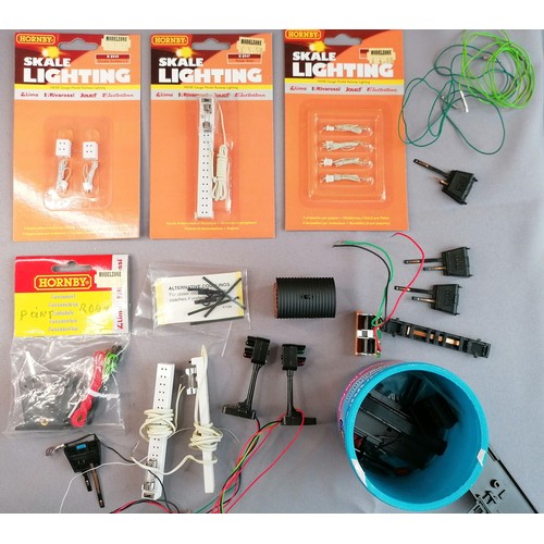 588 - HORNBY 00 Gauge Assorted Accessories and Spares comprising Carriage lighting kits x 5, Point switch,... 