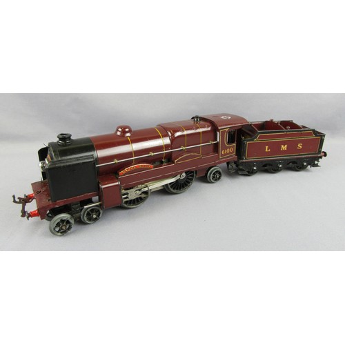 529 - HORNBY 0 Gauge 20volt Electric 4-4-2 Locomotive with 6-wheel tender LMS 6100 Royal Scot lined red. E... 