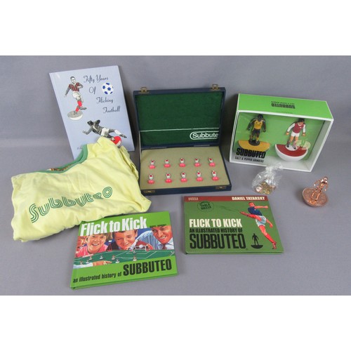 494 - SUBBUTEO items to include vintage tee-shirt, 3x books, salt & pepper shakes, vintage Arsenal team in... 