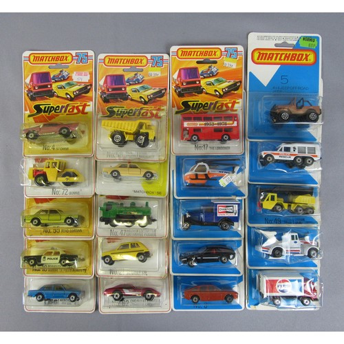 542 - MATCHBOX SUPERFAST Group of 20 carded on models. Mint in Excellent (yellowed blisters) to Near Mint ... 