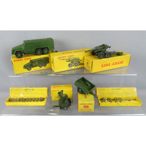 312 - DINKY TOYS MILITARY to include 677 Armoured Command Car, 2x 80e Obusier DE155, 341 Trailer, 823 Cuis... 