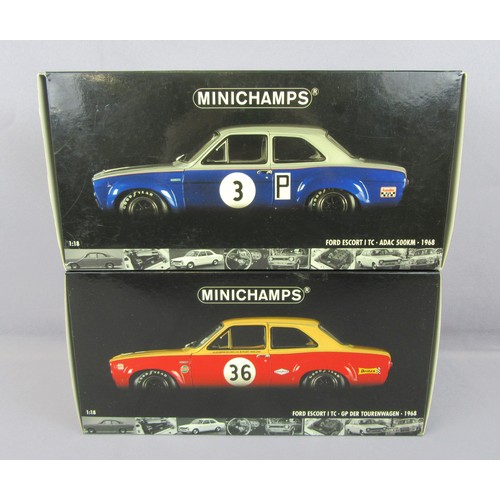 417 - MINICHAMPS 1:18 Ford Escort Mk.1 TC, 2 examples, ADAC 500KM 1968 (no mounting screws) and GP Der Tou... 