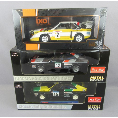 437 - IXO / SUNSTAR 1:18 to include IXO Audi Quattro S1 Monte Carlo 1996 (unopened box), 2x Sunstar Audi Q... 