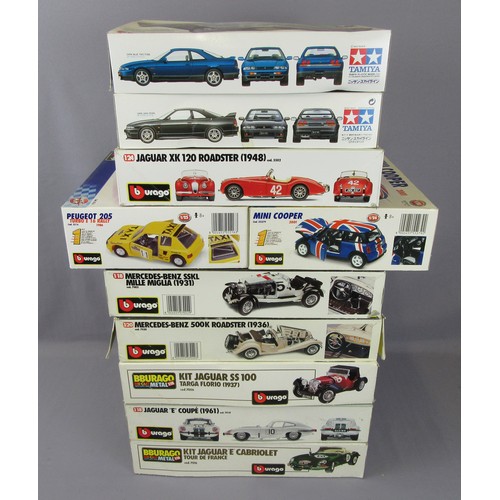 534 - BURAGO / TAMIYA group of model kits. All appear unused (except for Mini Cooper) in Good to Near Mint... 