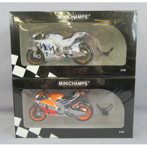 556 - MINICHAMPS 1:12 Honda RC213V and Honda RC213V ‘Repsol’. Mint in Mint Boxes. (2)