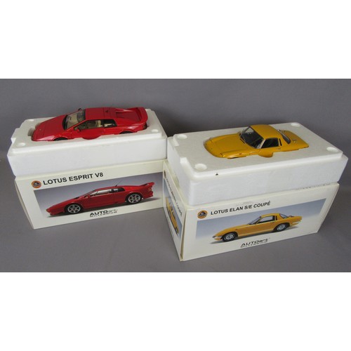 64 - AUTOART MILLENIUM 1/18 Lotus Esprit V8 and Lotus Elan S/E Coupe. Mint in Near Mint Plus Boxes. (2)