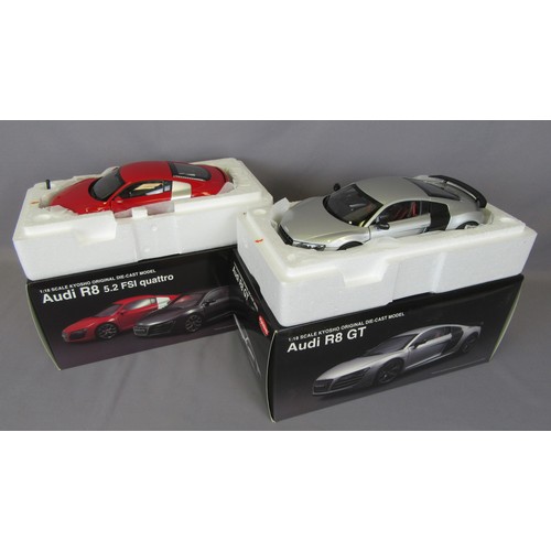 73 - KYOSHO 1/18 Audi R8 GT and Audi R8 Quattro. Mint in Mint Boxes. (2)