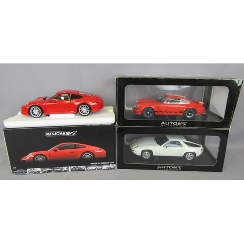 75 - MINICHAMPS 1/18 Porsche 911 Carrera RS 2.7, Porsche 928 and Porsche 911 Carrera S (2011). Mint in Ex... 