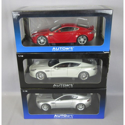 76 - AUTOART 1/18 Aston Martin V8 Vantage, Aston Martin V12 Vantage and Aston Martin Rapide S. Mint in Ex... 