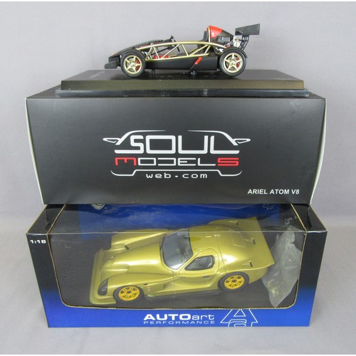 100 - AUTOART 1/18 Panoz Esperanto GTR-1 Street Car and Soul Models Ariel Atom V8 (base mountings broken).... 