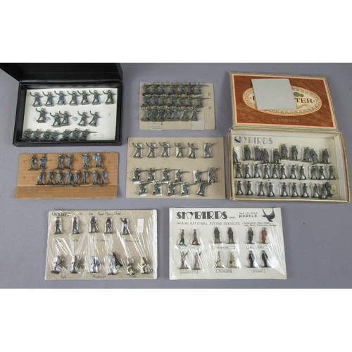 111 - SKYBIRDS Scale Model Figure Sets, 7x assorted sets mounted on cards to include German Infantry, Roya... 