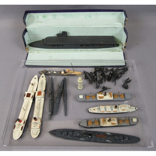 115 - MODEL SHIPS, small scale diecast and resin examples plus accessories. (qty)