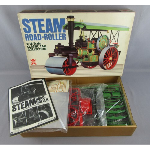 551 - BANDAI 1:16 Steam Road Roller and 1:16 Garrett Traction Engine plus 5x 1:72 scale steam related vehi... 