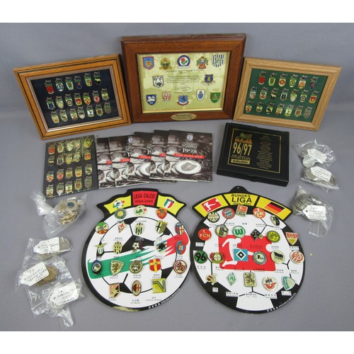 464 - FOOTBALL COLLECTIBLES to include pin badges (some framed) and various collector coin sets