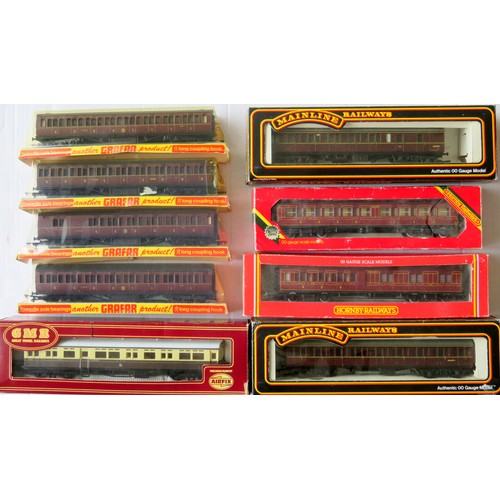 214 - HORNBY / MAINLINE / GMR etc. 00 gauge 9 x Coaches to include: GWR Autocoach, Midland Clerestory, LMS... 