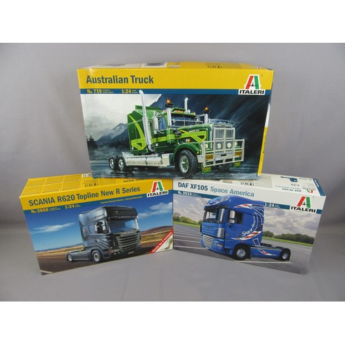 216 - ITALERI 1:24 TRUCK model kits to include DAF XF105, Scania R620 and Australian Truck, in Excellent t... 