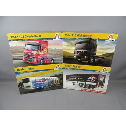 218 - ITALERI 1:24 TRUCK model kits to include 2x Volvo Globetrotter plus Reefer and Cargo Trailers, in Ne... 