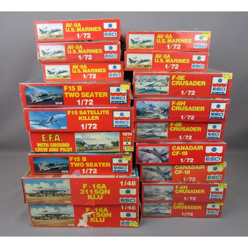 224 - ESCI Model Aircraft kits, 1:48 and 1:72 scale. Unused in Good to Near Mint Boxes – some still shrink... 