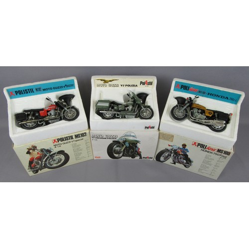 328 - POLISTIL 1:25 Motorbikes to include Honda 750/4, Moto Guzzi Polizei and Moto Guzzi V7 Special. Near ... 