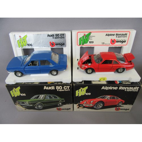 330 - BUARGO / MEBETOYS 1:24 Cars to include Alpine Renault, Lancia Stratos, Fiat 131 Taxi, Audi 80GT, Ran... 