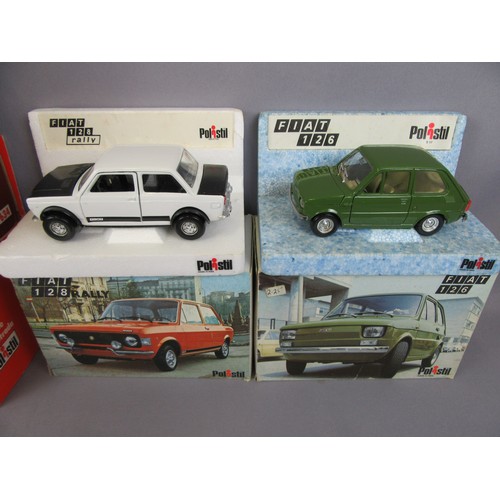 331 - POLISTIL 1:25 Cars to include Fiat 126, Fiat 128 Rally, Alfasud, Volvo 164E (tarnished chrome), Jagu... 