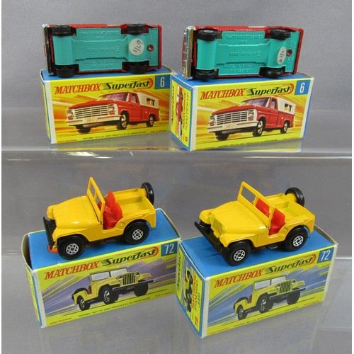 412 - MATCHBOX SUPERFAST 2x No.6 Ford Pick-up Truck and 2x No.72 Standard Jeep. Near Mint to Mint in Excel... 