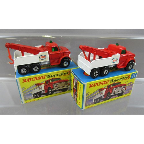 413 - MATCHBOX SUPERFAST 2x No.71 Ford Heavy Wreck Truck ‘Esso’ – light & dark red bodies. Near Mint in Ne... 