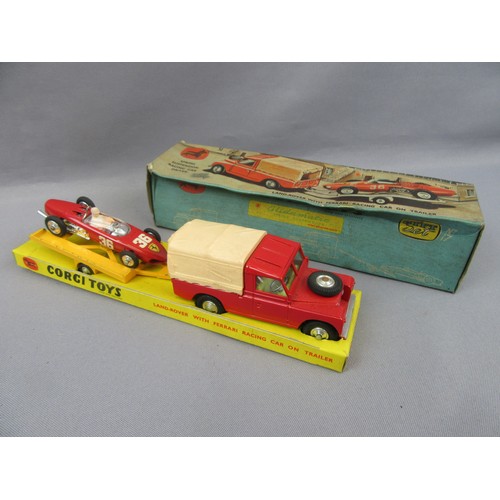 279 - CORGI TOYS GS17 Land Rover & Ferrari on Trailer, Land Rover is Excellent (small chips on rear tailga... 