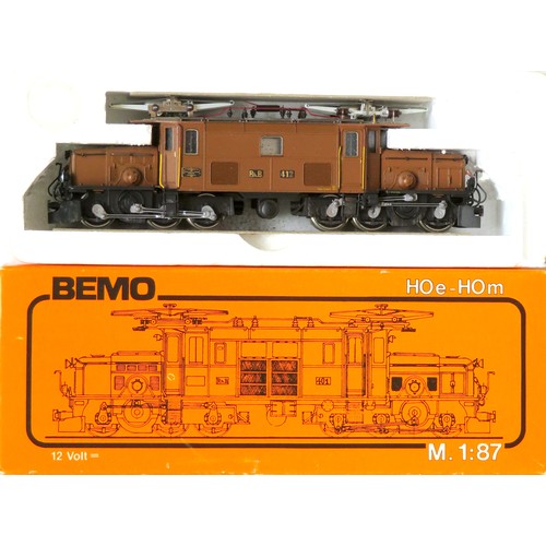 87 - BEMO HOm gauge 1255 RhB Class Ge 6/6 “Krokodil” Twin Pantograph Overhead Electric Loco No. 412 RhB b... 