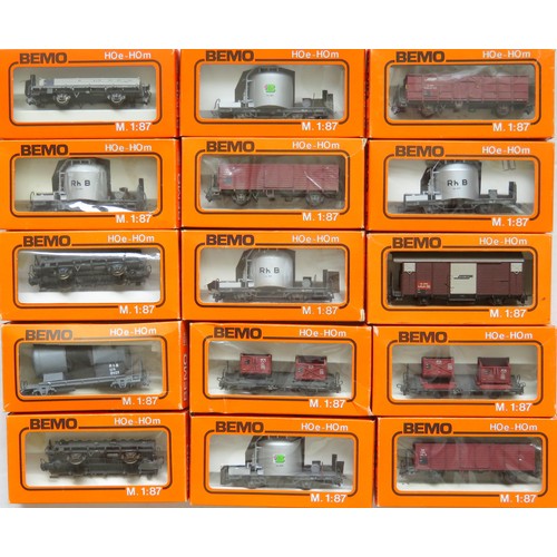 97 - BEMO HOm 15 x RhB 4-wheel Goods Rolling Stock to include: 2252 Zement Transport Wagen, 2258 Kles Tra... 