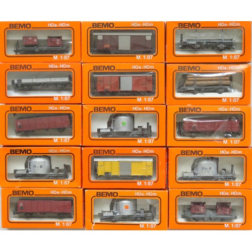98 - BEMO HOm 15 x RhB 4-wheel Goods Rolling Stock to include: 2258 Kles Transport Wagen, 2260 Zement Tra... 