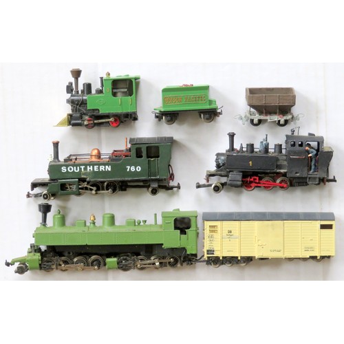 141 - HOe Locos comprising: Rivarossi 2-6-6-2 (Mallet) green coupled to 12-wheel DB Goods Wagon, 2-6-2 Tan... 