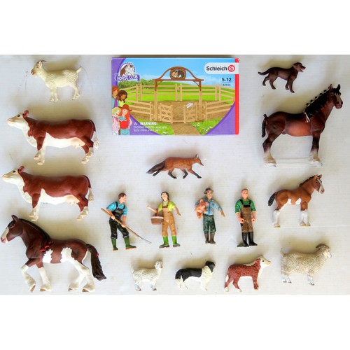 193 - SCHLEICH Farm-related Animal and Figures Bundle to include: 42434 Horse Club Fence Pack. Excellent a... 