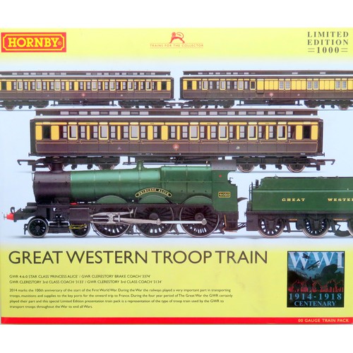 162 - HORNBY (China) 00 gauge R3219 “Great Western Troop Train” Train Pack containing: Star Class 4-6-0 “P... 