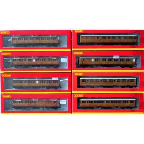 290 - HORNBY (China) 00 gauge 8 x LNER Teak Coaches comprising: 4 x Gresley Suburban Coaches (R4516 3rd Cl... 