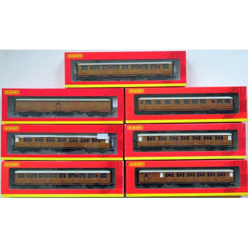 338 - HORNBY (China) 00 gauge 7 x LNER 61ft. 6in. Teak Corridor Coaches comprising: R4827 1st Class, R4828... 