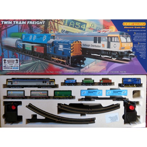 61 - HORNBY 00 gauge R1002 Twin Train Freight Set containing: Class 92 Loco with lights, Mainline Class 0... 