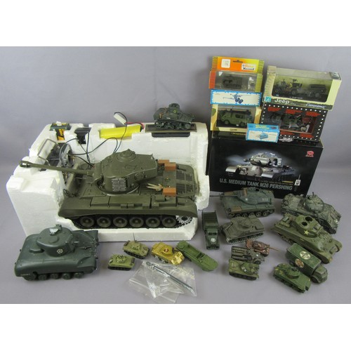 366 - MILITARY RELATED DIECAST & PLASTIC models to include Heng Long 1/30 M26 Pershing Tank, Heng Long 1/1... 