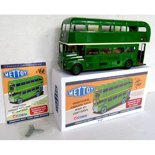 449 - CORGI (Mettoy) MT00106 Tinplate clockwork London Country Routemaster Bus No.465 green, includes Key ... 