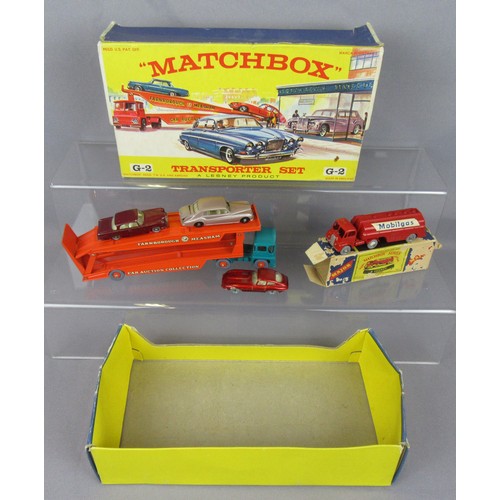 494 - MATCHBOX 1-75 Series G2 Car Transporter Set, missing #28 Jaguar, Good to Excellent in a Good Plus Bo... 