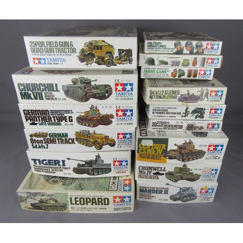 501 - TAMIYA Military Model Kits. Unchecked but Appear Complete in Sealed Bags, Near Mint Boxes. (15)