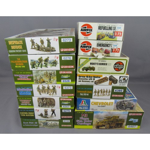 503 - DRAGON / AIRFIX / ITALERI Military Model Kits. Unchecked but Appear Complete in Sealed Bags, Near Mi... 