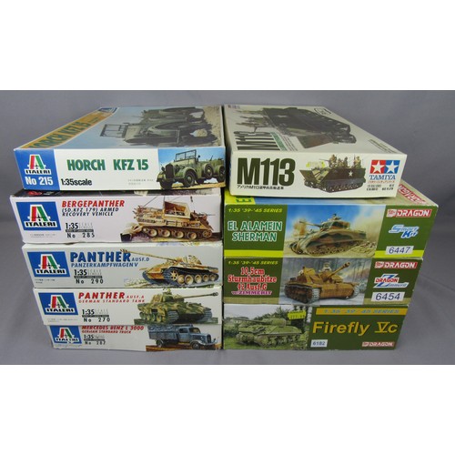 505 - ITALERI / DRAGON / TAMIYA Military Model Kits. Unbagged Parts hence unchecked for completeness. (9)