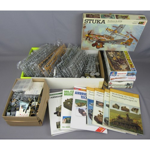 506 - MILITARY MODEL KITS, quantity of loose/bagged figures, 5 Boxed kits (unchecked), paints and 7 Model ... 